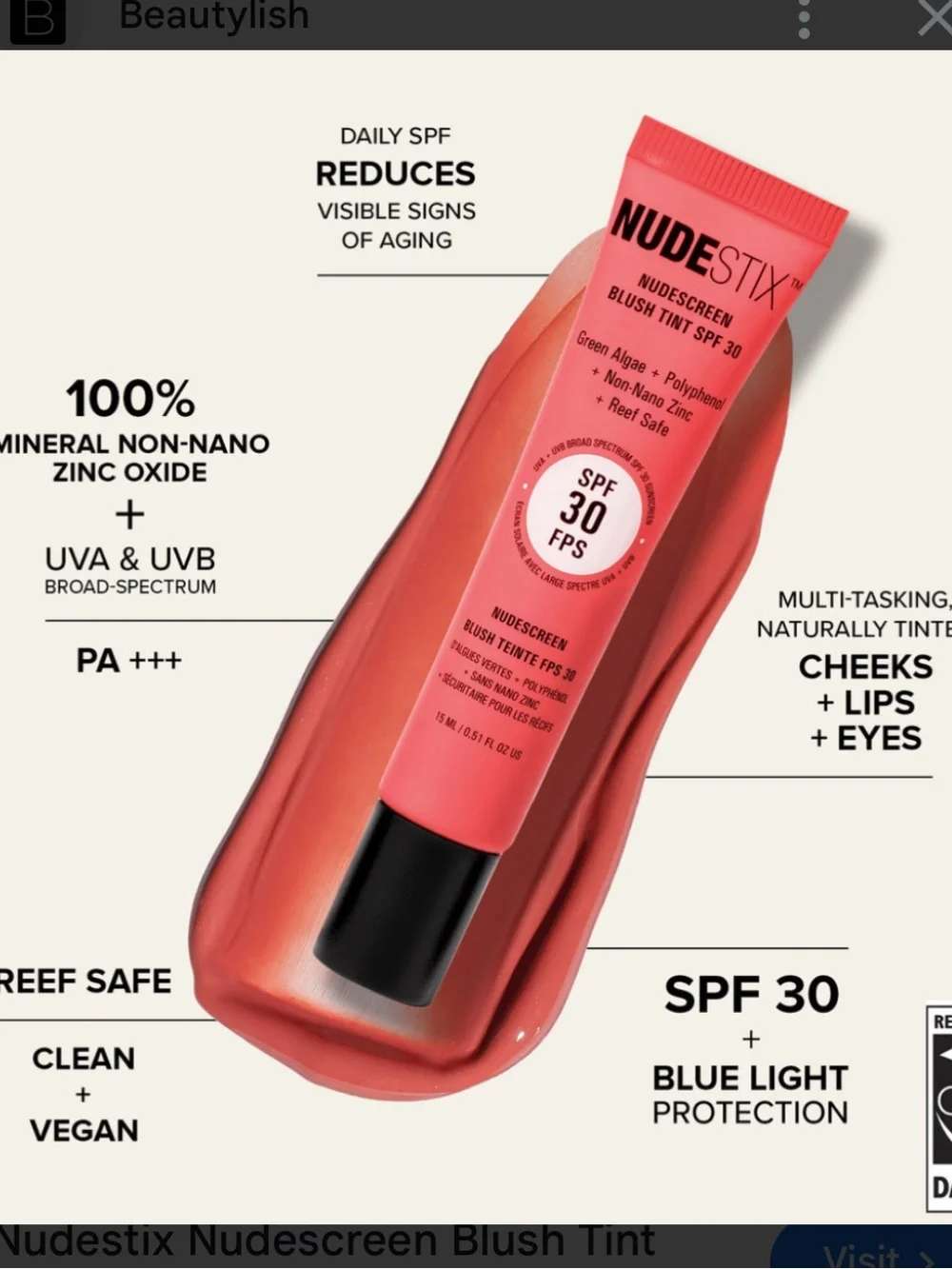 Nudestix Nudeskin Cream Blush Tint SPF 30 in Strawberry Sunburst BNIB